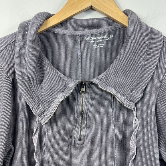 Soft Surroundings Gray Thermal Waffle Knit Cowl Neck Tunic Top Size PM - Picture 5 of 12